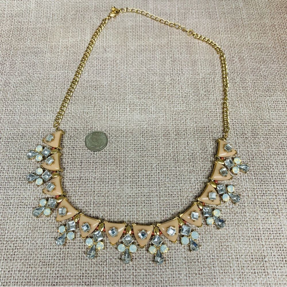 Gold Peach‎ Gray AB Crystal Geometric Necklace